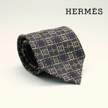 美品 HERMES エルメス ネクタイ フランス製 総柄 シルク100% グレー@JG30_画像1