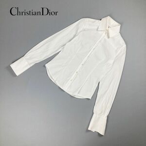 Christian Dior Christian Dior small size stripe shirt blouse double cuffs tops lady's white size XXS*OC773