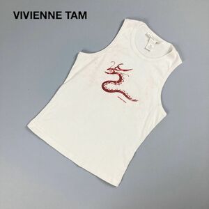 VIVIENNE TAM ヴィヴィアンタム ラメドラゴンプリントノースリーブトップス レディース 白 ホワイト 赤 レッド サイズ1*OC782