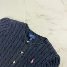 美品 POLO RALPH LAUREN ポロラルフローレン ケーブル編みペプラムニットカーディガン トップス キッズ 子供服 紺 サイズ140*OC847_画像3