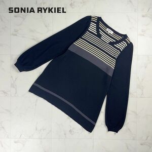 美品 SONIA RYKIEL ソニア リキエル マルチボーダー 長袖チュニックセーター トップス レディース 黒 ブラック サイズ40*OC194