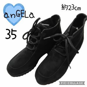 ⑪23【ANGELA】シューズ　23cm 35　イタリア製　スウェード　黒　靴