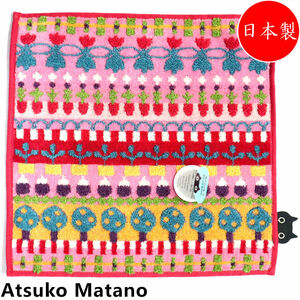 アツコマタノ Atsuko Matano タオルハンカチ ピンク MEMEガーデン 婦人 ネコ 25cm 今治　日本製