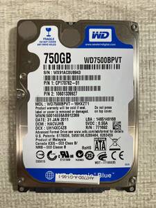 【状態:正常】HDD WDC WD7500BPVT-16HXZT1 750GB 2.5インチ 厚さ9mm