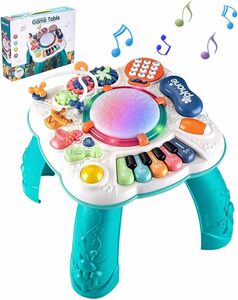 青い 音楽おもちゃ ビーズコースター ルーピング 子供 ミュージカルテーブルおもちゃ 多機能 ピアノ 楽器玩具 アクティビティテー