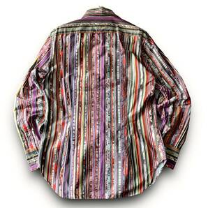 B21 美品 極上マルチカラー 定価4万 Mサイズ『ポールスミス Paul Smith』フォト マルチストライプ アート デザイン 長袖 シャツ ジャケットの画像3