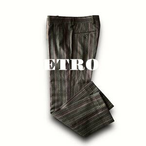 C20 極美品 レトロデザイン 定価4万 44 M前後『エトロ ETRO』レトロ総柄 極上のイタリアンウール スラックス パンツ ワイドストレート