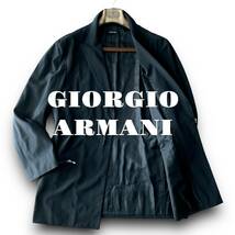A08 美品 抜群の高級感 春ジャケ XLぐらい 52 『ジョルジオアルマーニ GIORGIO ARMANI』とろける肌触り テーラードジャケット ブラック 黒_画像1