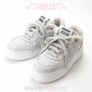 【美品】ブリーチド レザー スニーカー シアリング ホワイト miumiu ミュウミュウ