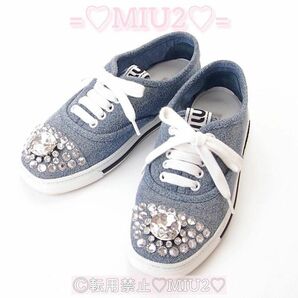 【美品】ビジュー クリスタル コットン ギャバジン スニーカー miumiu ミュウミュウ