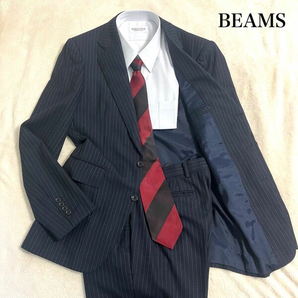 BEAMS ビームス　セットアップ　ネイビー　ストライプ　46 Mサイズ