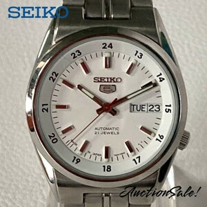 【可動品】SEIKO セイコー 5 オートマチック 21石 デイデイト 裏スケルトン 10気圧防水 文字盤/ホワイト 腕時計 7S26‐01G0 