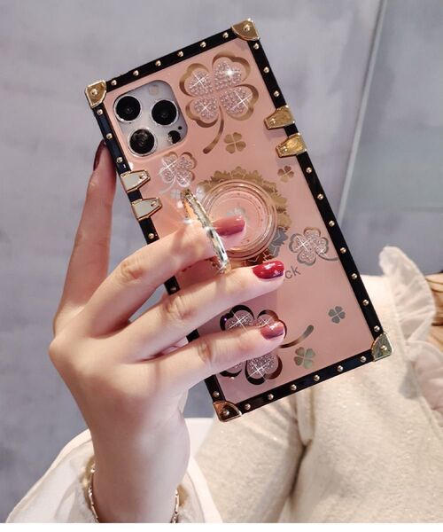 人気商品 iPhoneケース 可愛い 耐衝撃 クローバー ピンク色 おしゃれ