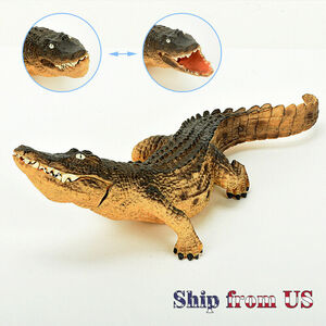 Brown Crocodile Moving Jaw Figure 7" High Detail Realistic Kids Animal Zoo Toy 海外 即決