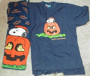 Snoopy & Woodstock Halloween Sleep Set, Pants/T-Shirt In Pumpkin Men's Medium 海外 即決