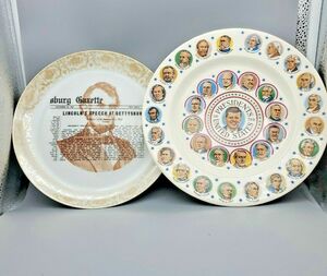 Plate Combo JFK PRESIDENTS CERAMIC - Rare Abraham Lincoln Gettysburg address 海外 即決