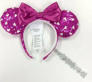 2022 Disney Parks Minnie Mouse Pink Hearts Valentine Sequined Ears Headband 海外 即決