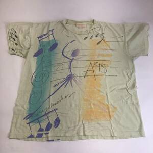 Vintage Single Stitch Music Notes Treble Clef Arts All Over Print OS Green Tee 海外 即決