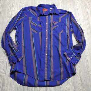 Vintage Ely Plains Shirt Adult 17.5 34/35 Blue Pearl Snap Button Up Western XLT 海外 即決