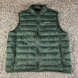 Eddie Bauer Puffer Vest Mens Extra Large XL Green Goose Down Fill EB650 Full Zip 海外 即決