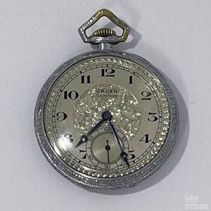 Antique Art Deco 14K GF Gruen Semi Thin Pocket Watch 17J Great Condition Working 海外 即決