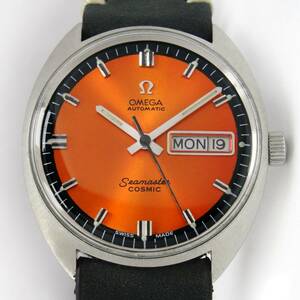 1969 Omega Seamaster Cosmic Sunburst Orange Dial D/D Vintage Steel Watch 166036 海外 即決