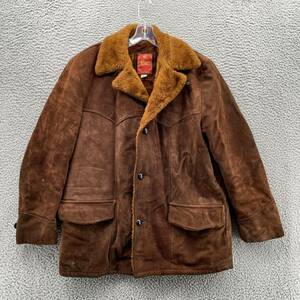 Vintage Genuine Leather Coat Adult Size 40 Brown Sherpa Lining Suede Jacket Mens 海外 即決