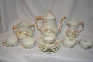 Antique J P L Limoges France Tea Coffee Chocolate Pot Set Teacups Pink Carnation 海外 即決