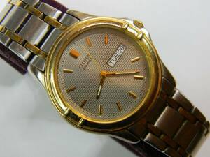 NICE CITIZEN 2500 GOLD STAINLESS STEEL QUARTZ MENS WATCH - NEW BATTERY - RUNS 海外 即決