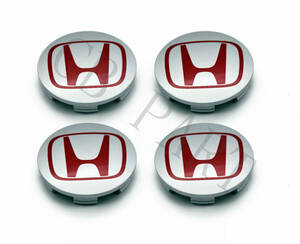 4pc Honda Center Caps SILVER RED 2.75" / 69MM CRV Civic Fit Pilot Accord 海外 即決