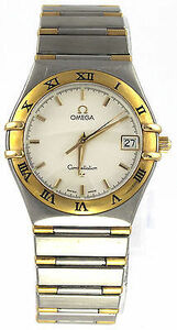 1312.30 OMEGA CONSTELLATION CLASSIC MEN SWISS QUARTZ SILVER 18K GOLD DATE WATCH 海外 即決