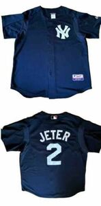 New York Yankees Derek Jeter #2 Jersey Embroidered Name & Number Navy Blue Large 海外 即決