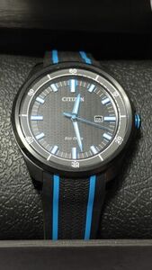 Citizen Eco-Drive Men's Calendar Black Blue Sport Silicone Watch 45MM AW1605-09E 海外 即決