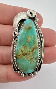 Vintage Huge Navajo Sterling Silver Royston Turquoise Stamped Pendant 2" 海外 即決