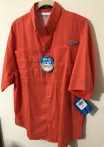 NEW Columbia Tamiami II Short Sleeve PFG Salmon Orange fish Shirt Mens Med NWT 海外 即決