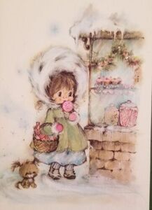 Hallmark Betsey Clark Charmers Christmas Card Sweet Girl Puppy Snowy Candy Store 海外 即決