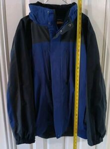 LL Bean Blue Grey Black Winter Rain Ski Jacket Mens Size XL Zip Up Optional Hood 海外 即決