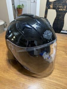 HARLEY DAVIDSON HD-J1V BLACK GLOSSY HELMET W/FULL VISOR + SUN SHIELD SIZE Xl 海外 即決