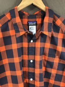 Patagonia Orange Blue Check Buffalo Plaid S/S Button Shirt Organic Cotton Men XL 海外 即決