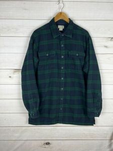 LL Bean Flannel Shirt Mens Large Tall Blue Green Plaid Fleece Lined Shacket 海外 即決