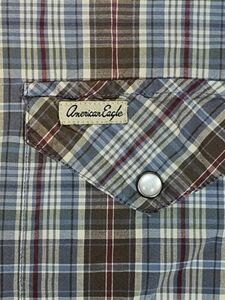 American Eagle Western Shirt Men's L Vintage Slim Fit Plaid L/S Pearl Snap 海外 即決