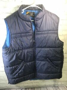 VTG 70s Outerwear By Sears Men’s Down Puffer Zipper Navy Blue Heavy Vest XXXL 海外 即決