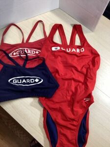 Speedo Women's Lifeguard One Piece Swimsuit Open Back Size 8/34 & 2 Swim tops 海外 即決