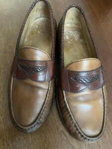 Pre Owned Allen Edmonds Rye NY Brown Leather Braided Trim Penny Loafers sz 7EEE 海外 即決