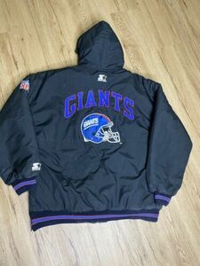 Vintage Starter NEW YORK GIANTS Black Hooded Coat Helmet Logo Adult Size L 海外 即決