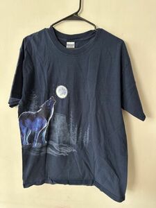 Vintage Wolf Coyote Nature Full Moon Night Shirt Size Large Wilderness AOP 海外 即決