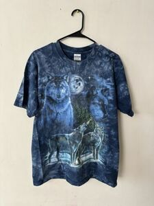 Vintage Wolf Coyote Nature Tie Dye Shirt Size Large Wilderness AOP West Virginia 海外 即決