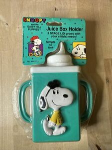 (2) VTG Peanuts Snoopy Juice Box Buddy - 3 Stage Lid in Orig Packaging 海外 即決