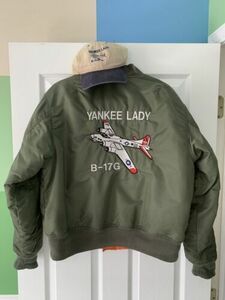 Vintage Yankee Lady B-17 flight jacket green Medium With Hat Military Pilot 海外 即決