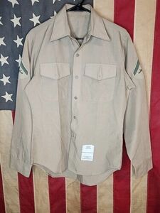 15.5 X 35 - USMC MARINE CORPS MENS LONG SLEEVE KHAKI UNIFORM SHIRT 9247 海外 即決